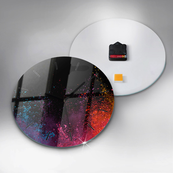 Round glass wall clock Explosion of colors