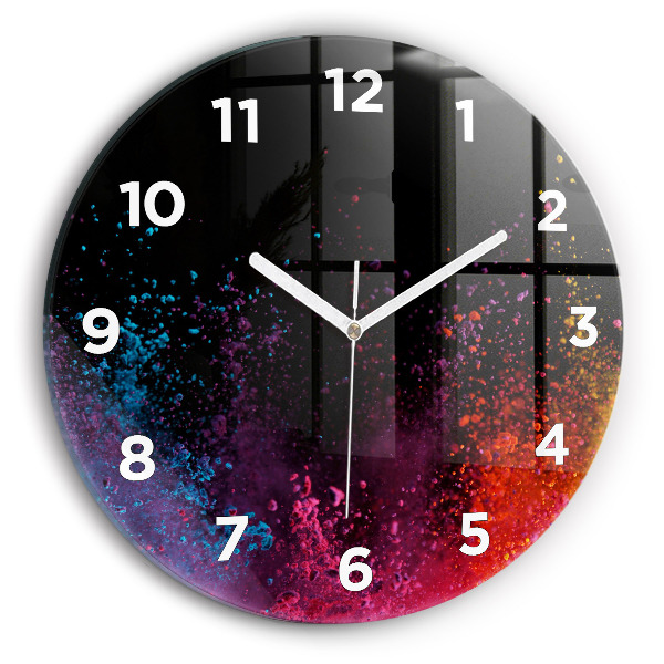 Round glass wall clock Explosion of colors