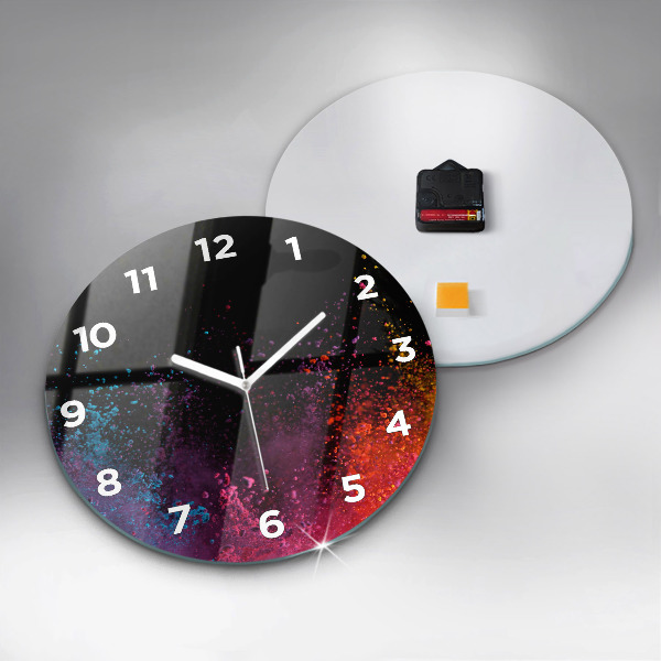 Round glass wall clock Explosion of colors