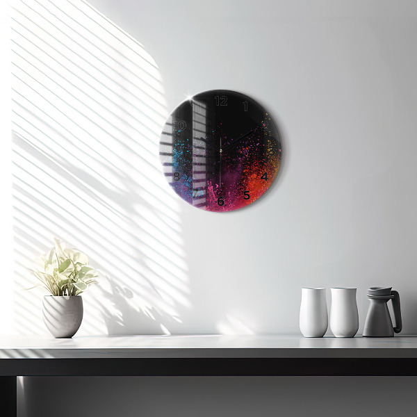 Round glass wall clock Explosion of colors