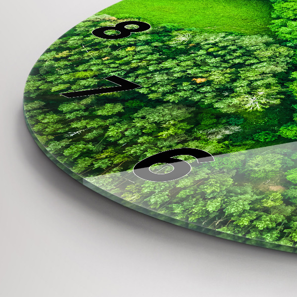 Round glass wall clock River in the forest