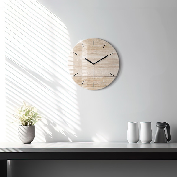 Round glass wall clock Wooden texture