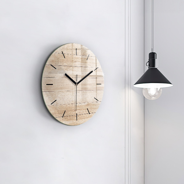 Round glass wall clock Wooden texture