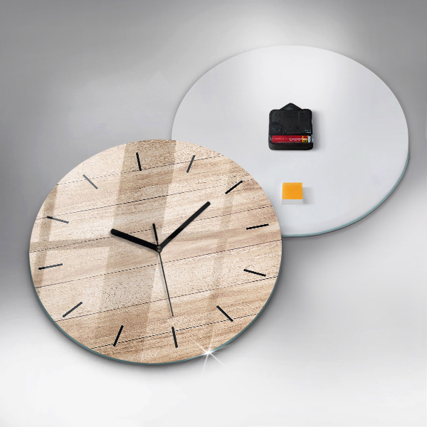 Round glass wall clock Wooden texture