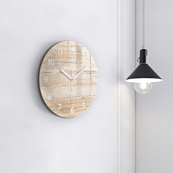 Round glass wall clock Wooden texture