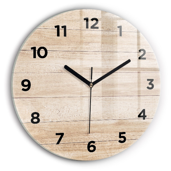 Round glass wall clock Wooden texture