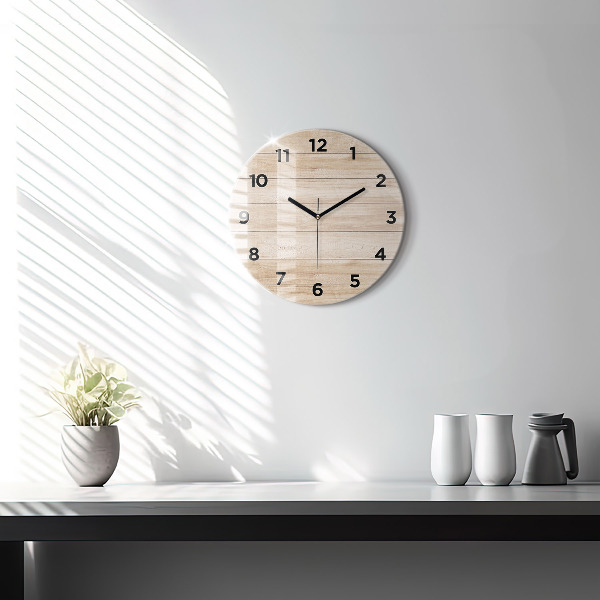 Round glass wall clock Wooden texture