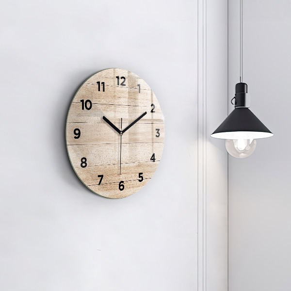 Round glass wall clock Wooden texture