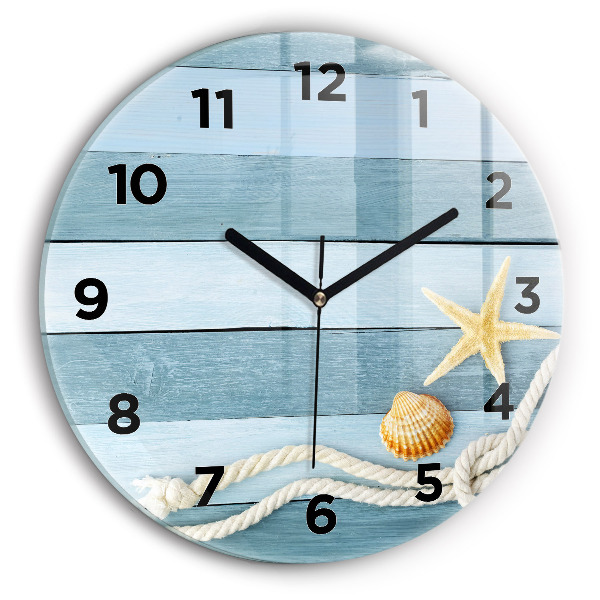 Round glass wall clock Boards stripes and shell
