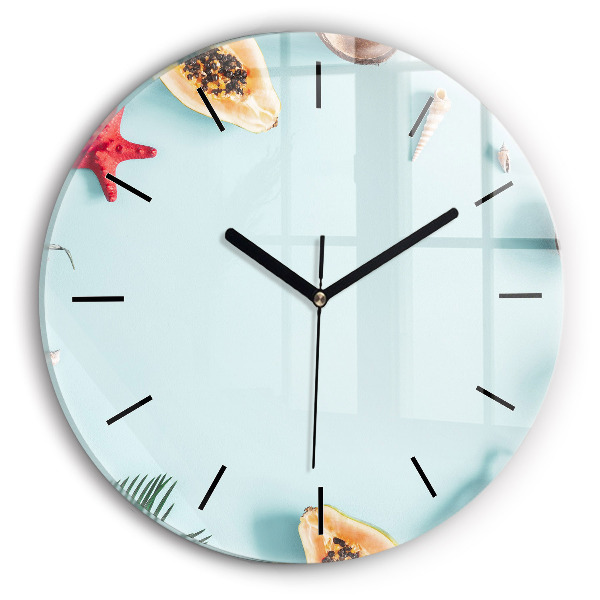 Round glass wall clock Summer composition