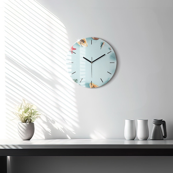Round glass wall clock Summer composition