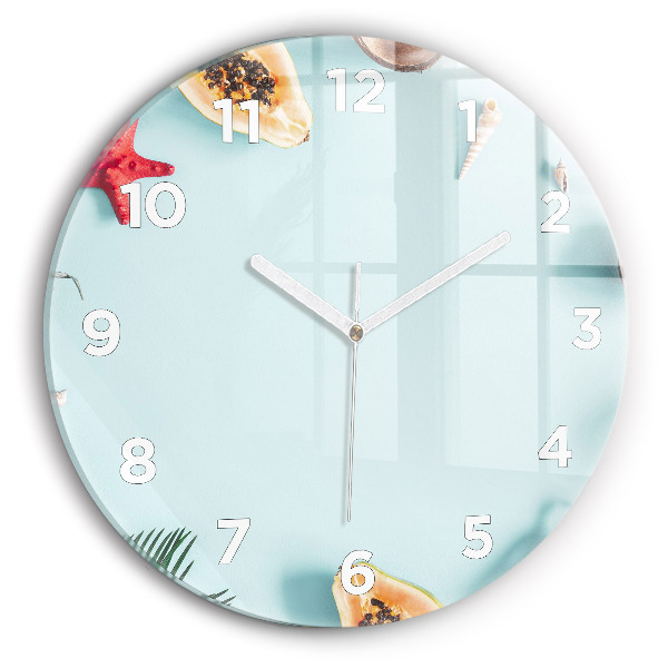 Round glass wall clock Summer composition