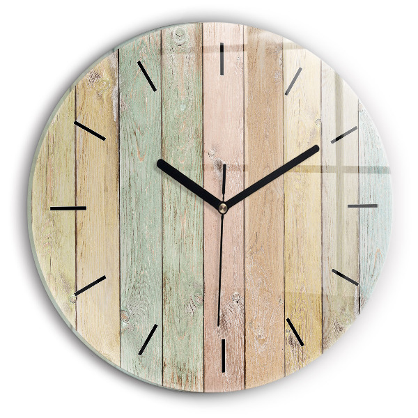 Round glass wall clock Colorful boards