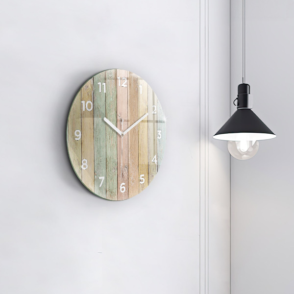 Round glass wall clock Colorful boards
