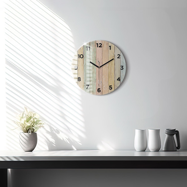 Round glass wall clock Colorful boards