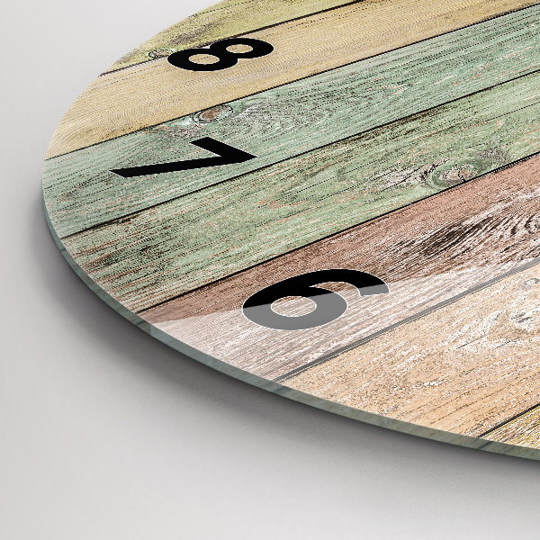 Round glass wall clock Colorful boards