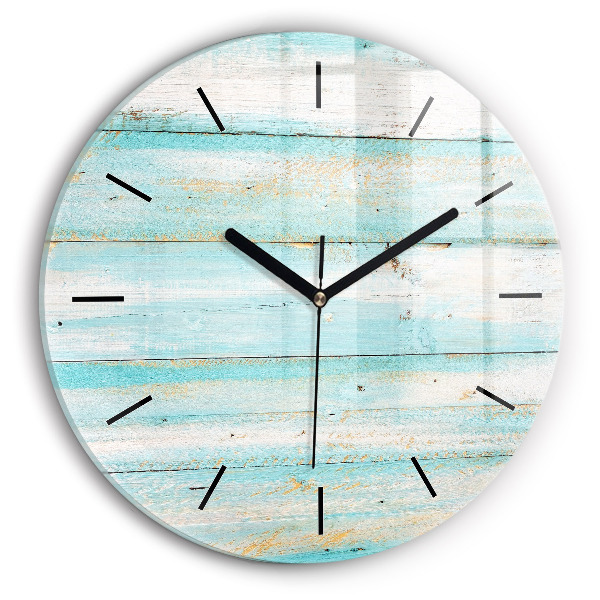 Round glass wall clock Blue boards