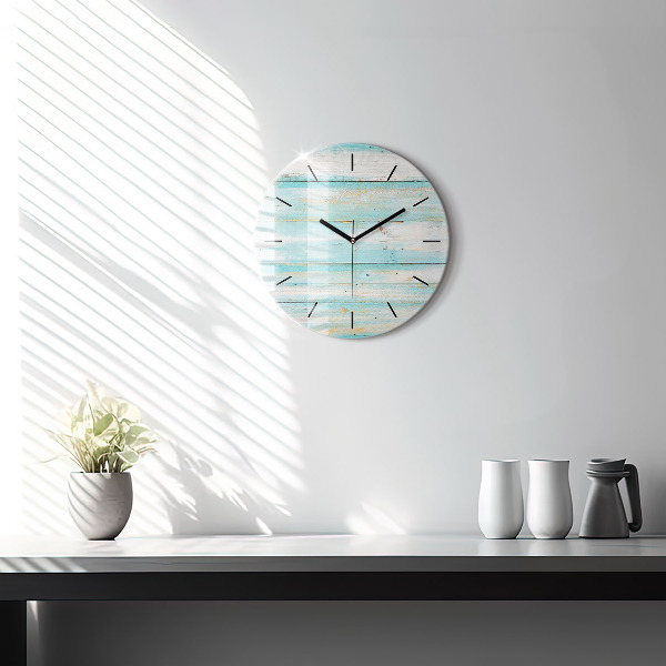 Round glass wall clock Blue boards