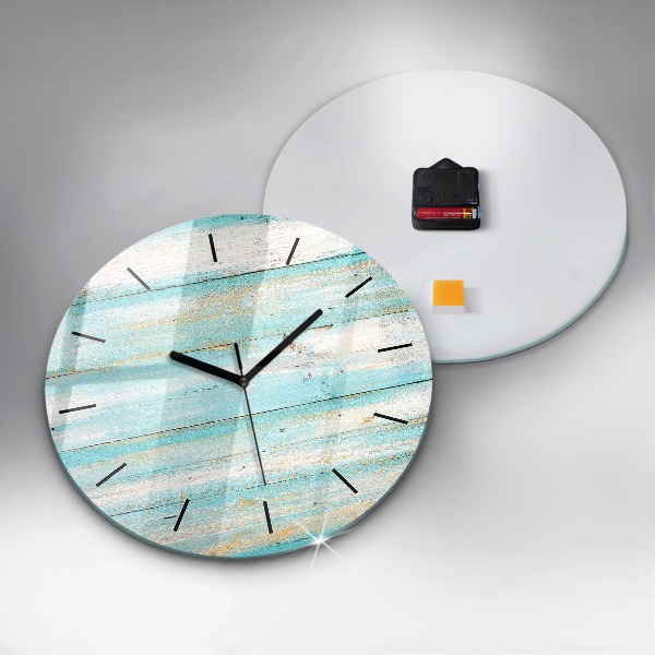Round glass wall clock Blue boards