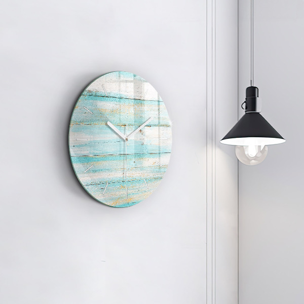 Round glass wall clock Blue boards