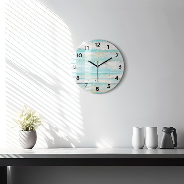 Round glass wall clock Blue boards