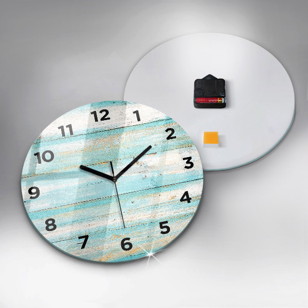 Round glass wall clock Blue boards