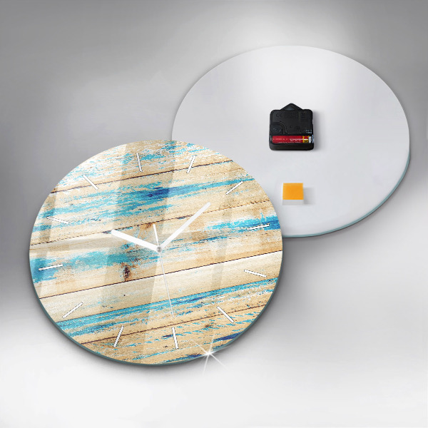 Round glass wall clock Scratched wood