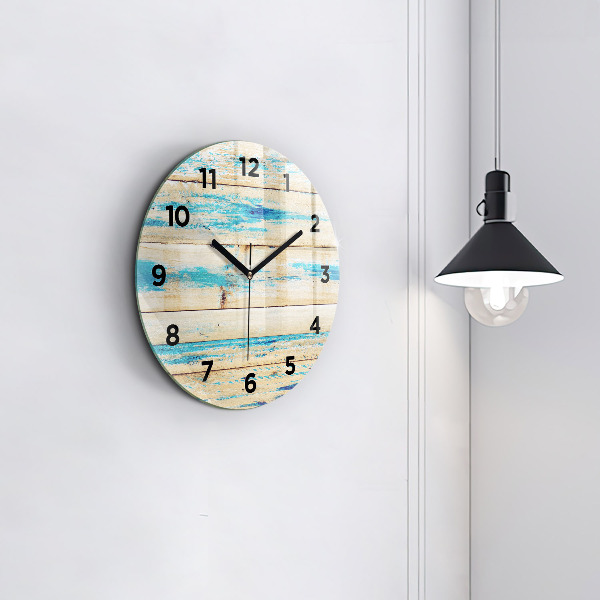 Round glass wall clock Scratched wood