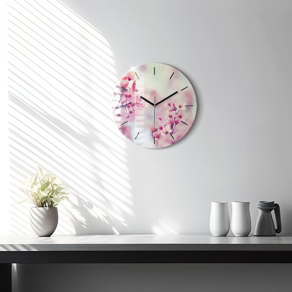 Round glass wall clock Spring flowers