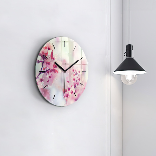 Round glass wall clock Spring flowers