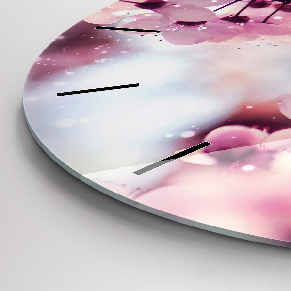 Round glass wall clock Spring flowers