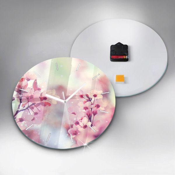 Round glass wall clock Spring flowers