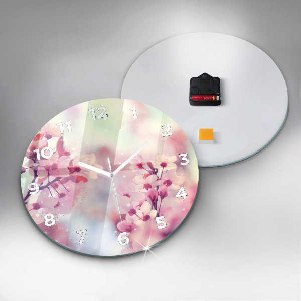 Round glass wall clock Spring flowers