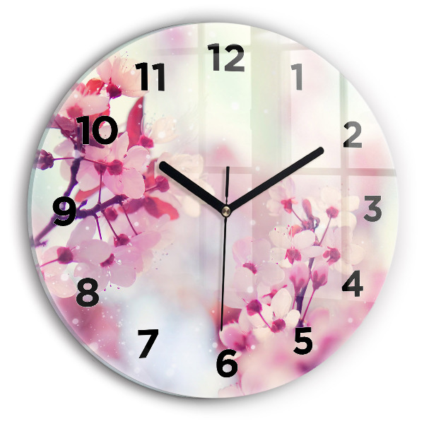 Round glass wall clock Spring flowers