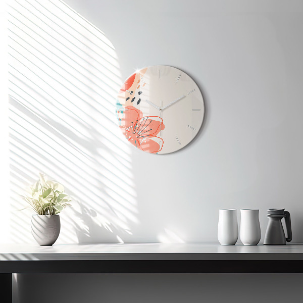 Round glass wall clock Hawaiian plants