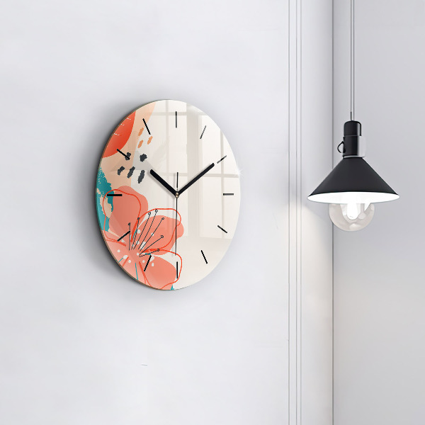 Round glass wall clock Hawaiian plants