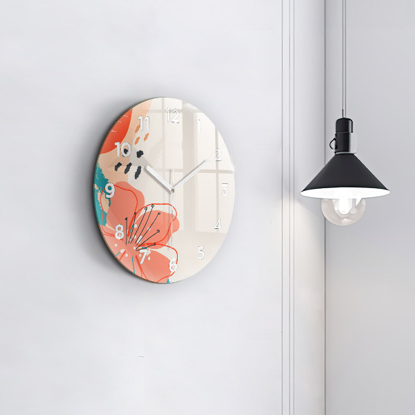 Round glass wall clock Hawaiian plants