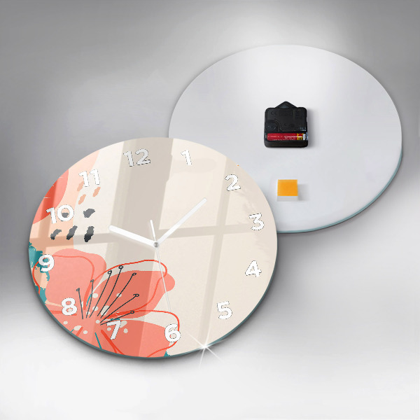 Round glass wall clock Hawaiian plants