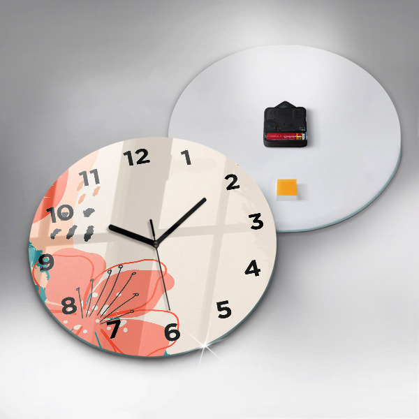 Round glass wall clock Hawaiian plants