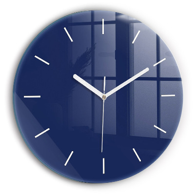 Round glass wall clock Navy blue color