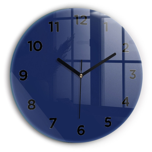 Round glass wall clock Navy blue color