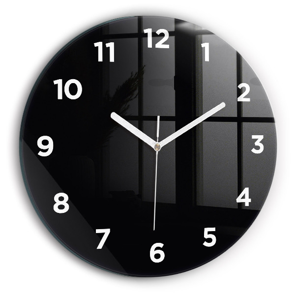 Round glass wall clock Black
