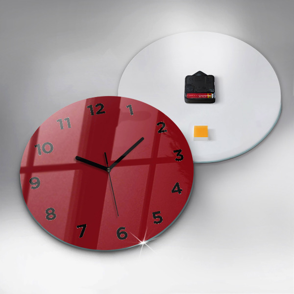 Round glass wall clock Red