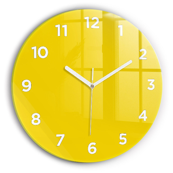 Round glass wall clock Yellow