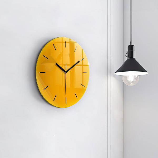 Round glass wall clock Dark Yellow