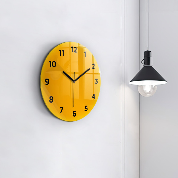 Round glass wall clock Dark Yellow