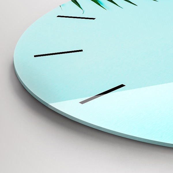 Round glass wall clock Green palm trees