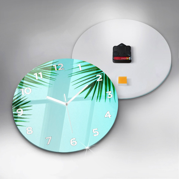 Round glass wall clock Green palm trees