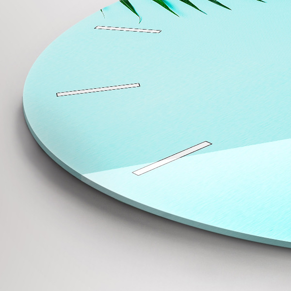 Round glass wall clock Green palm trees