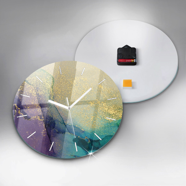 Round glass wall clock Abstraction of colors